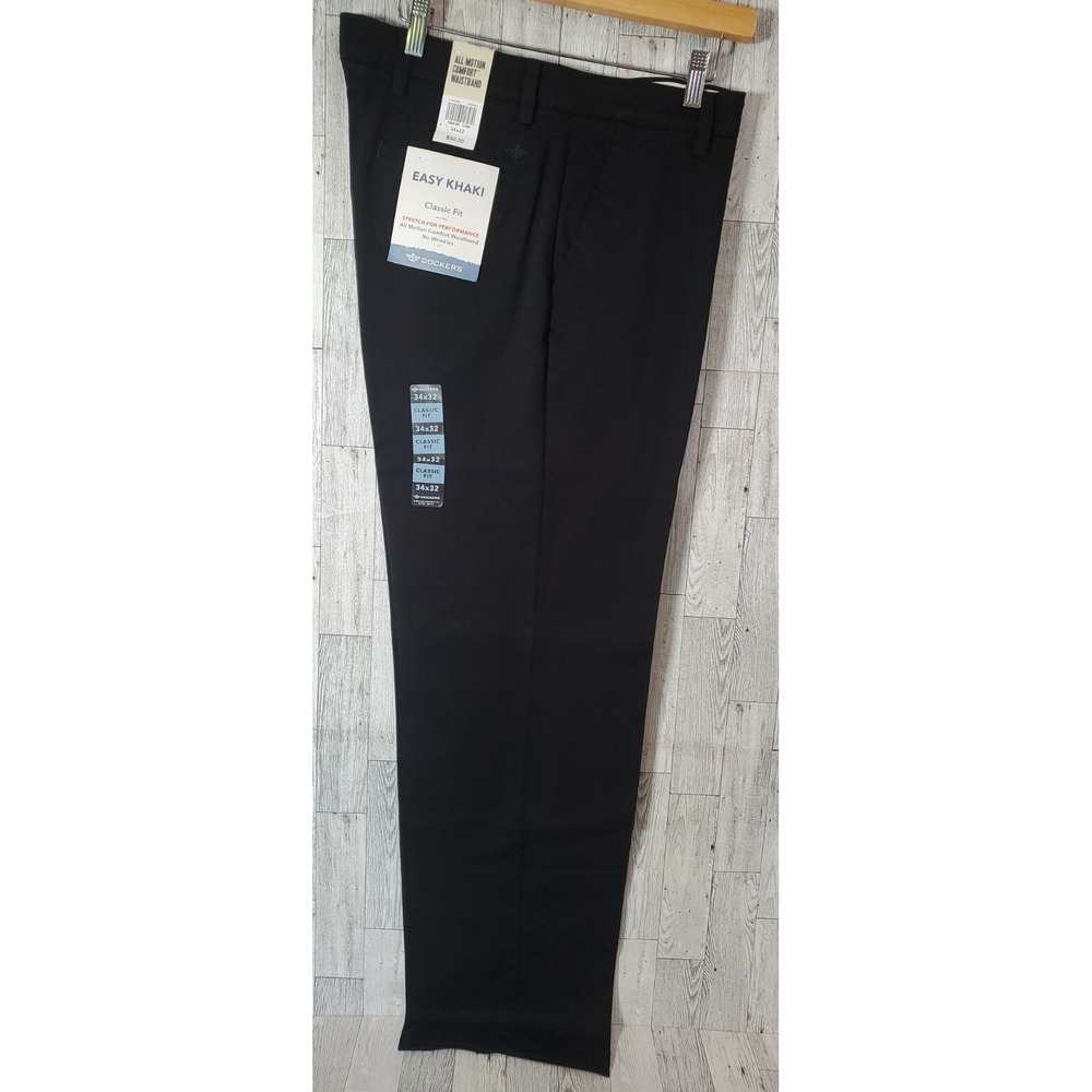 DOCKERS Pants 34x32 Mens BLACK Easy Khaki Classic Fit Comfort Waistband NEW